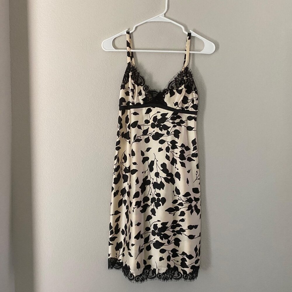 NWT Banana Republic Women's Black and Cream Lace Sleeveless Midi Slip Dress, XS